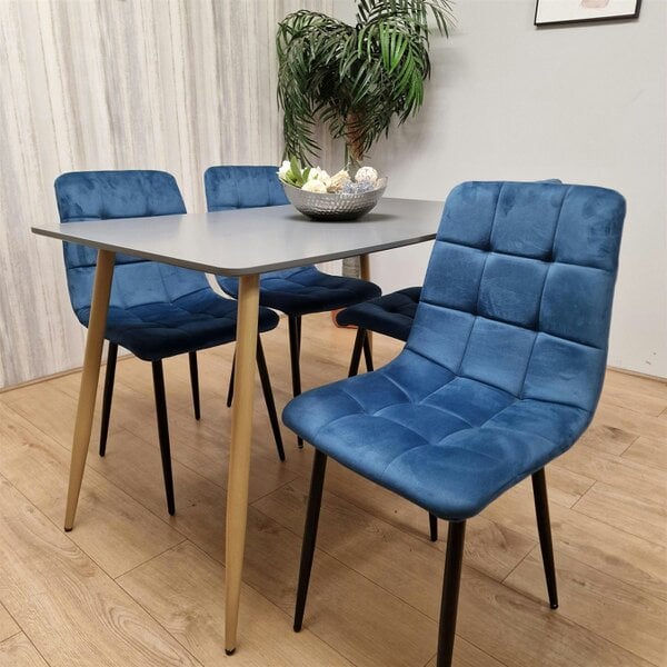 Kosy Koala Wooden Dining Table Set for 4 Grey Wooden Table and 4 Blue Velvet Chairs