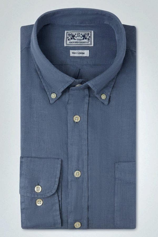 "Classic Fit Linen Shirt in Airforce"