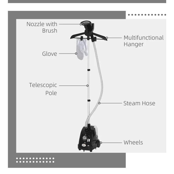 Bobobiy Clothes Steamer with Adjustable Pole Clothes Steamer 11 Steam Levels 41-110 cm Black