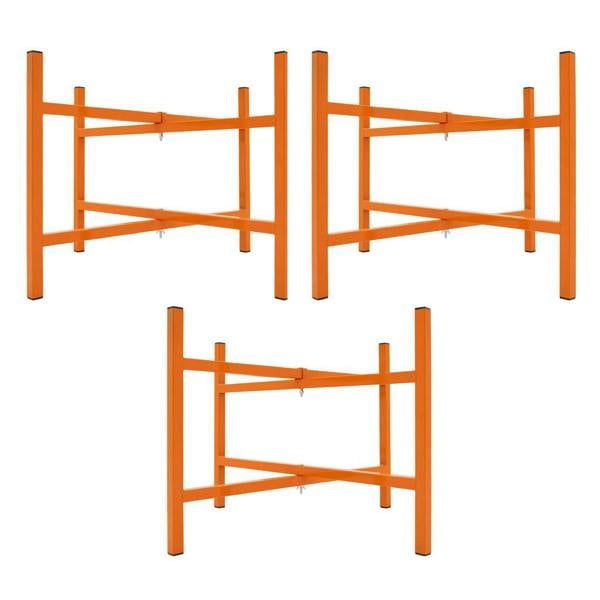 Three sturdy mortar board stands, 500mm high, featuring a bright orange finish and a durable, cross-braced design for stability