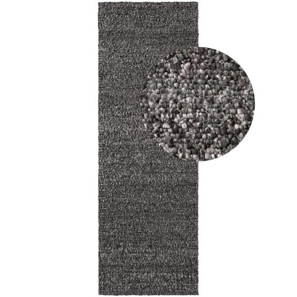Gray textured rug with a circular detail on a white background