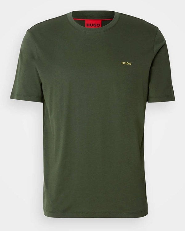 HUGO Dero222 Mens Cotton-Jersey T-Shirt with Logo Print - Dark Green 309