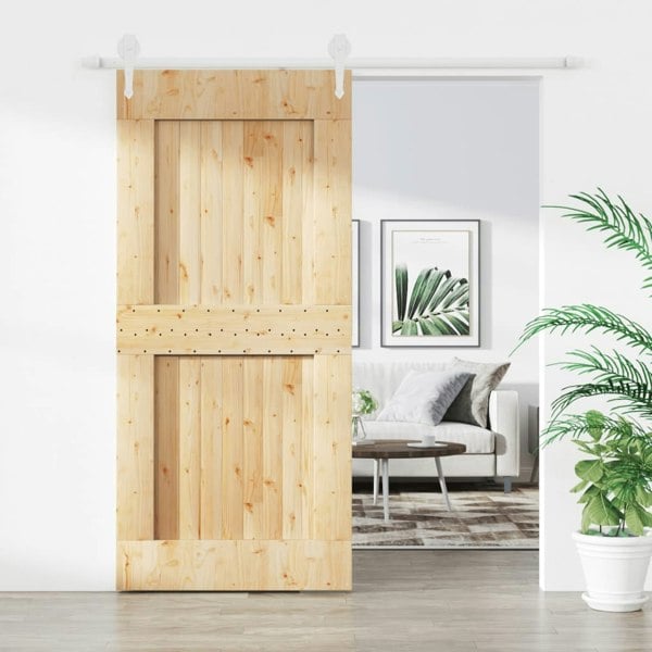 Berkfield Sliding Door with Hardware Set 100x210 cm Solid Wood Pine