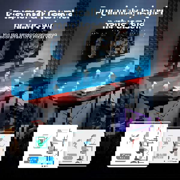 Levede Gaming Desk Computer Table with Monitor Shelf Power Outlets RGB Light