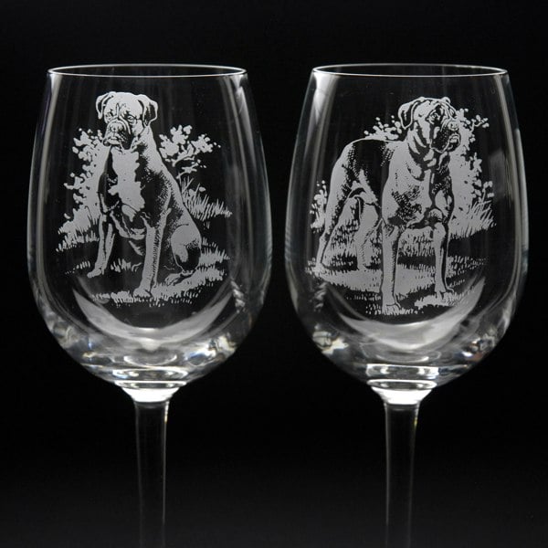 Glyptic Glass Art Boxer Dog Crystal Wine Glass - Hand Etched/Engraved Gift