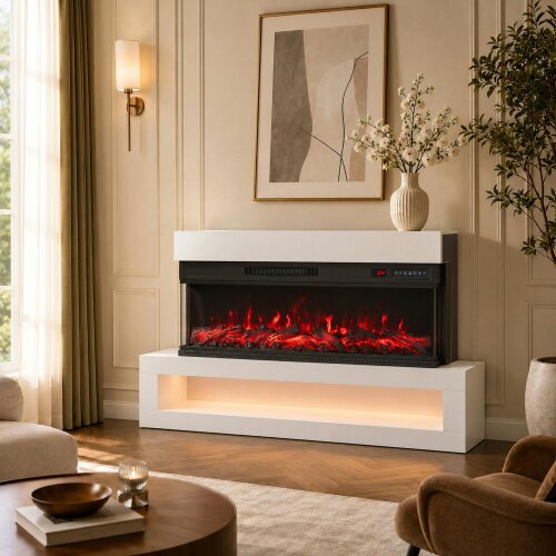 HOMCOM 110cm 3-Sided Electric Fireplace Freestanding and Wall Mounted