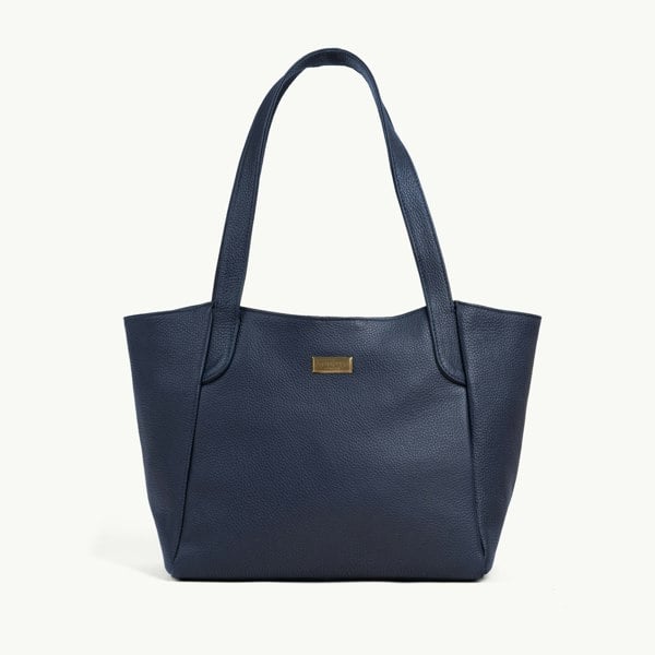 Assots London 'URBAN TOTE' Navy Pebble Grain Real Leather Work Tote Bag