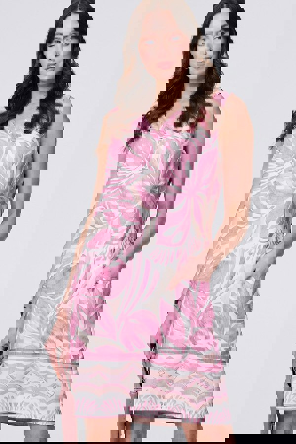 Pink | Floral V-Neck Knee Length Shift Dress