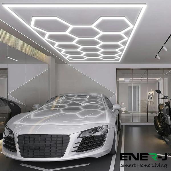 Ener-J 632W Designer LED Ceiling Light with Frame, 10 Hexagon Grid with Border, Commercial Interior Lighting