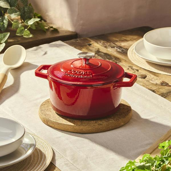 Cooks Professional 20cm Cast Iron Casserole | Red
