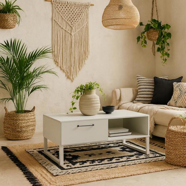 Wyld Haus Onyx Light Grey 1 Drawer Coffee Table Open Shelf