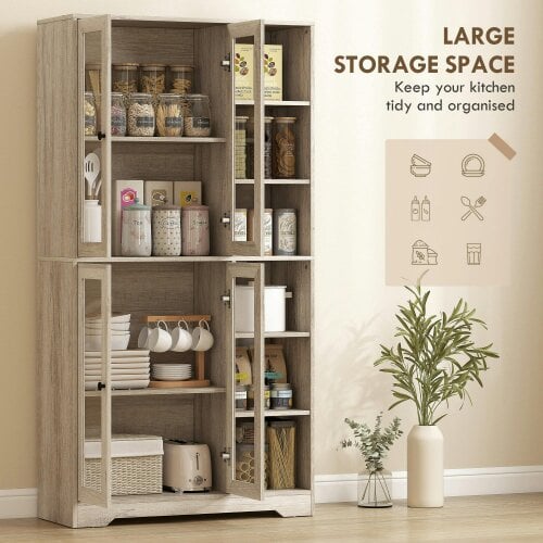 Wyld Haus Mole Pantry Wooden Grey Wood Effect Kitchen Storage Cabinet With Glass Doors