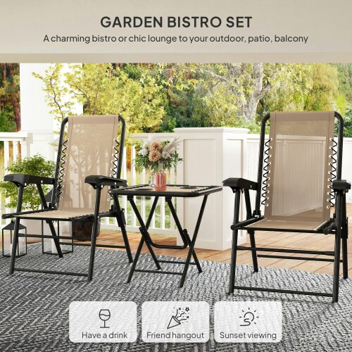 Wyld Haus Fihake Metal Khaki Cream 3 Piece Garden Bistro Table And Chair Set