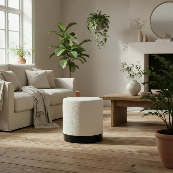 Wyld Haus Kalua Small Ivory Boucle Stool Matt Black Base