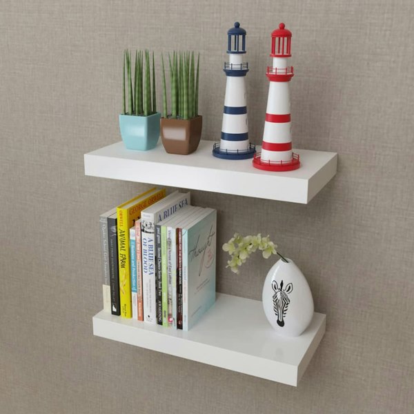 Berkfield 2 White MDF Floating Wall Display Shelves Book/DVD Storage