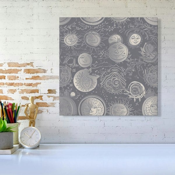 Warren Reed Sun and Moon in Grey Canvas