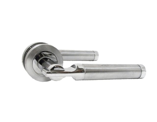 Haven Heritage Door Handles Lever on Round Rose, Duel Satin Nickel/Polished Chrome Electra 1 x Pair
