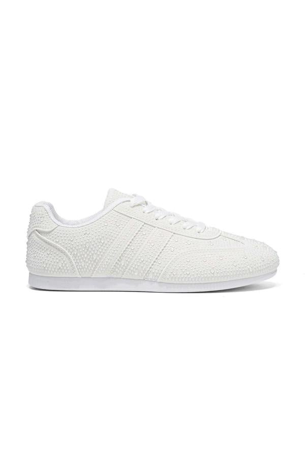 Love Lemonade Crystal Dewdrop Lace-Up Trainers White