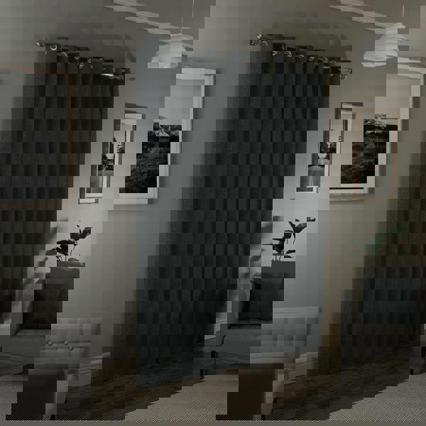 Enhanced Living Blue Textured Basketweave 100% Blackout Curtains - Thermal/Energy Saving Pair with Eyelets For Living Room & Bedrooms