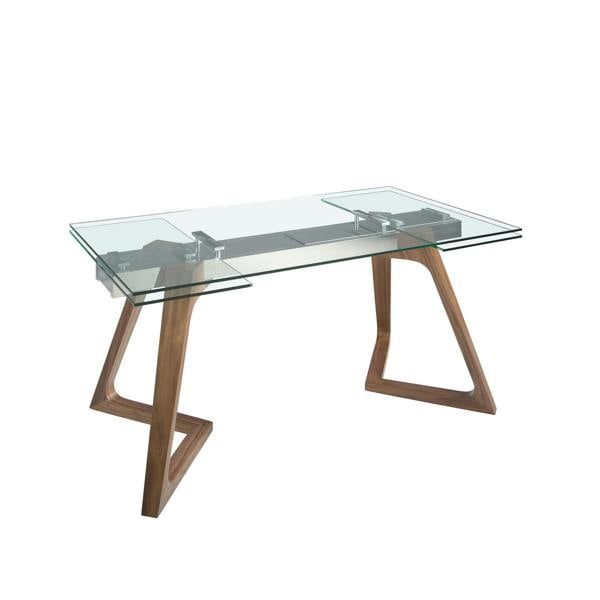 Angel Cerdá Rectangular tempered glass and walnut extending dining table 1115