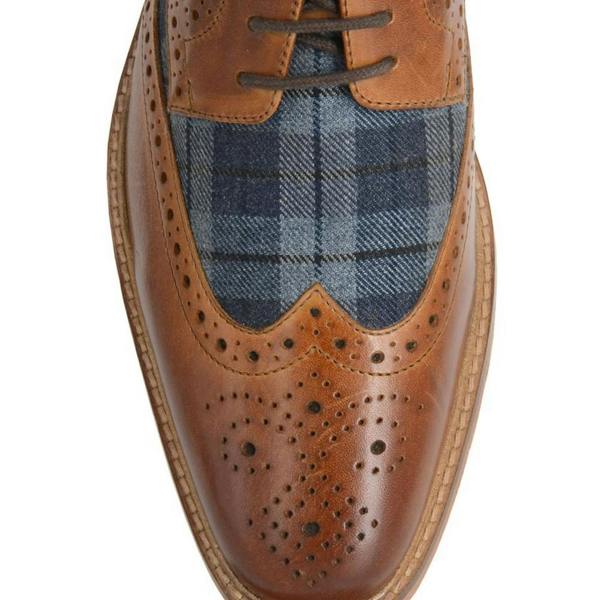 Roamers Mens Tartan Leather Brogue Detailing Gibson Shoes - Tan - 