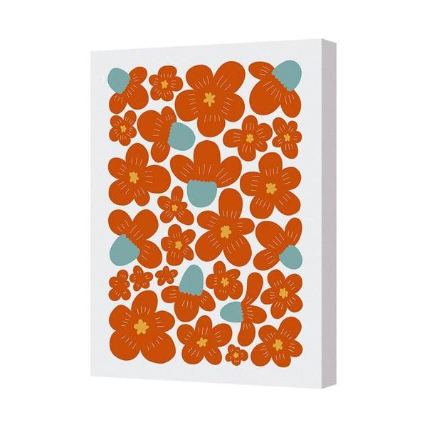 Benjamin Tate Design Orange Floral Canvas Art Print With Teal Accents Hand Made In UK