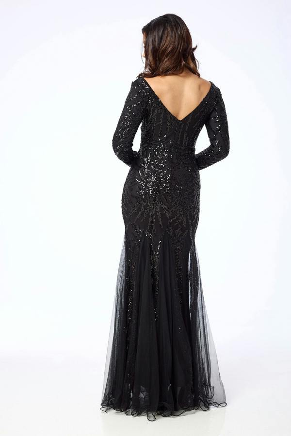 LuvForever Elea - Black Long Sleeve Sequin Maxi Dress