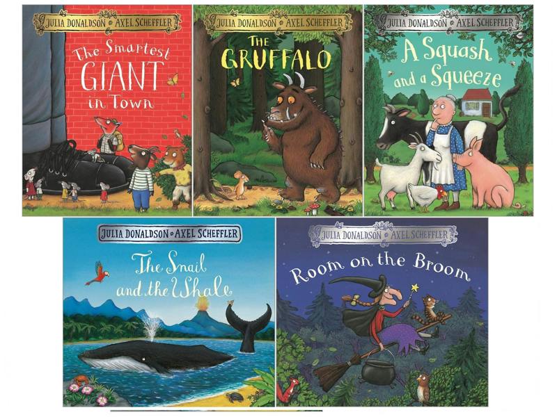Julia Donaldson Collection 5 Books Set - A Squash and a Squeeze, The Gruffalo, Room on the Broom, The Smartest Giant in Town, The Snail and the Whale