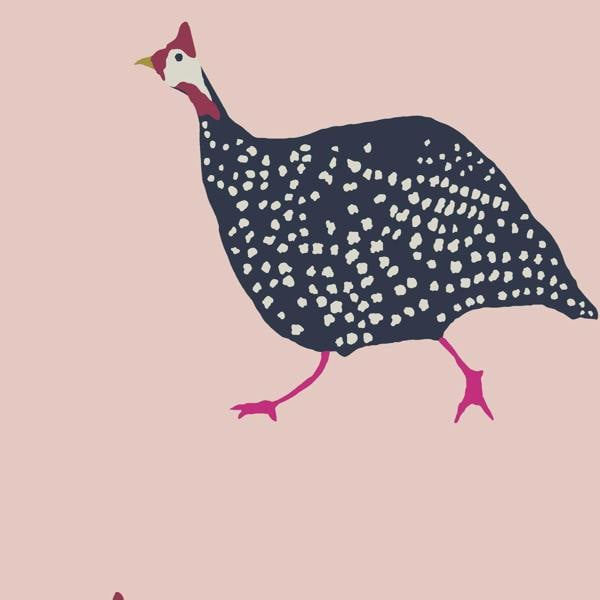 Joules Guinea Fowl Wallpaper - Blush Pink - 10m