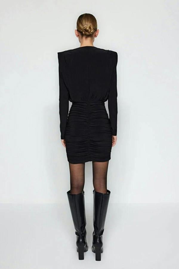 WOVCOR Draped Mini Pencil Dress with Padded Shoulders