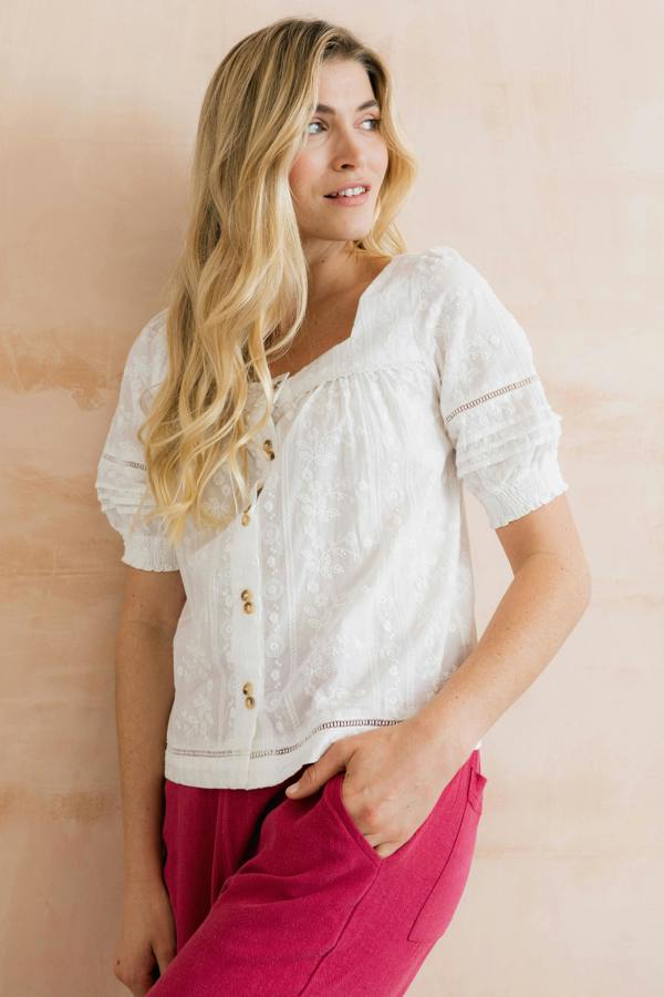 Lily & Me Poppy Plain Cotton Blouse White