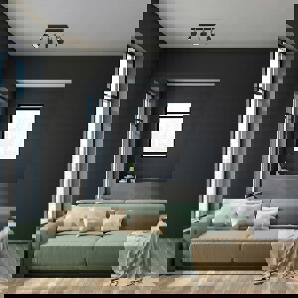 Milagro Joker Hand Made Ceiling Lamp In Matt Black With Striking Chrome Detail Featuring 3 Minmalistic Slender Cylinder Shades