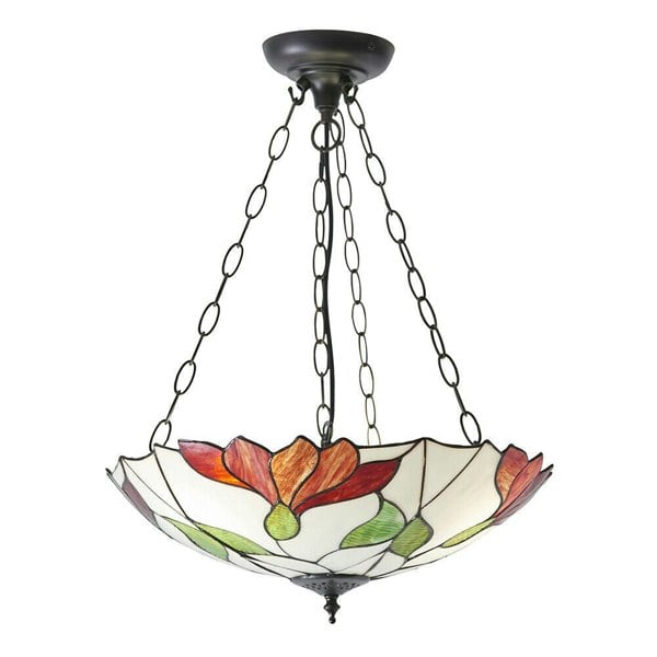 Tiffany Glass 3 Light Pendant - Modern Floral Design - Dark Bronze Finish Loops