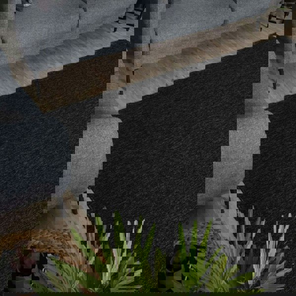 Dark Grey Low Pile Area Rug Plain Design