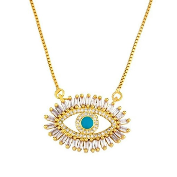 The Colourful Aura Large Turkish Evil Eye Crystal Zirconia Turquoise Eyelashes Pendant Necklace