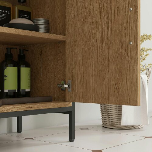 Wyld Haus Mosu Under Sink Bathroom Vanity Cabinet With Double Doors And Adjustable Shelving Oak Finish