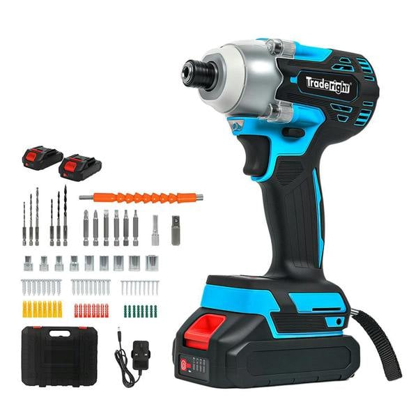 Traderight 21V Cordless Brushless Impact Driver 2 Battery 1/4" Electric Wrench
