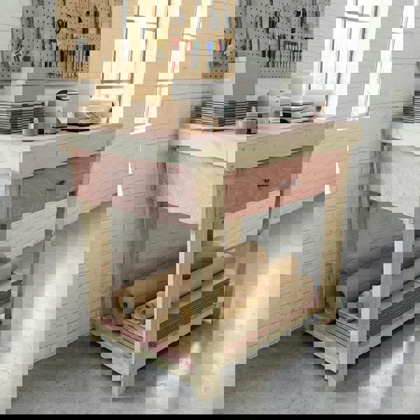 Wooden eucalyptus Top Workbench – Durable Tool Cabinet with Multiple Drawers, Ideal for Dry Indoor Spaces Such as Garages, Workshops, and Studios