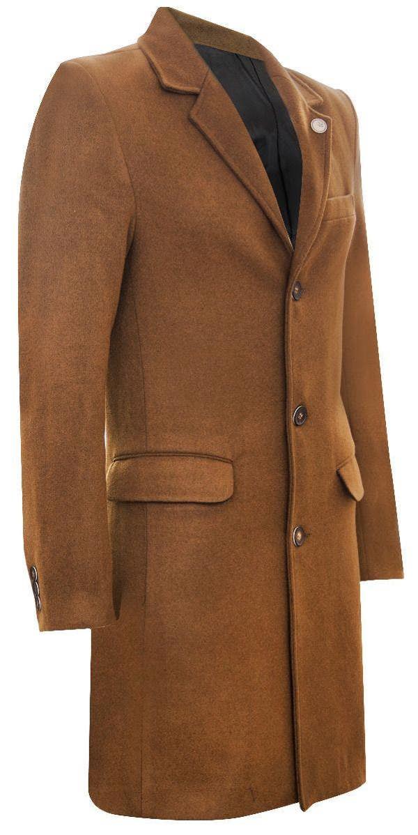 TruClothing Men's Long Brown Wool Slim Fit Overcoat