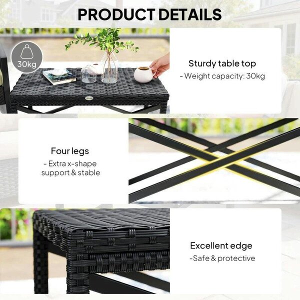 Outdoor Coffee Table Side Table with X-Shape Frame for Patio, Balcony, Black