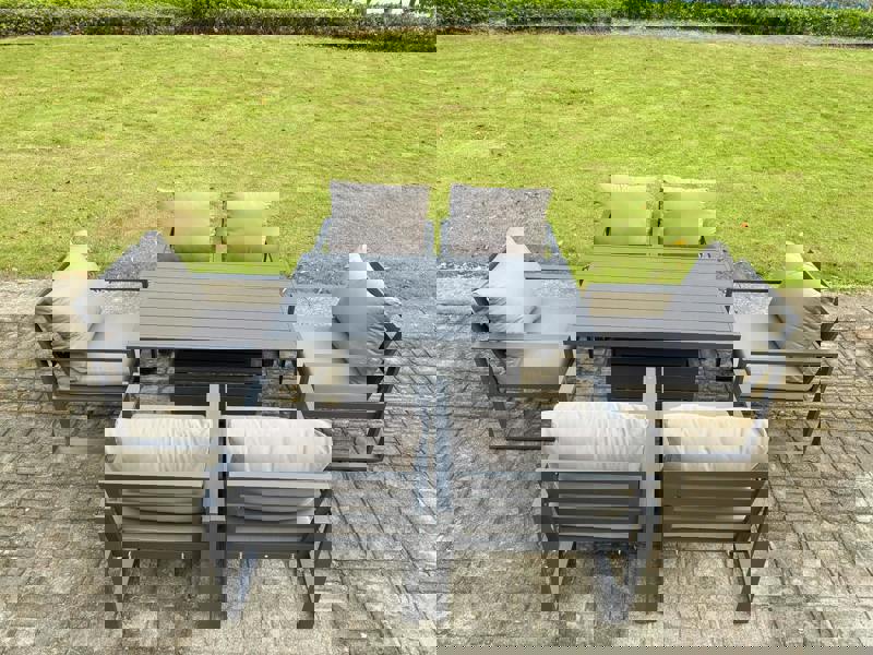 Fimous 6 Seater Aluminium Garden Furniture Set with Adjustable Rising Dining Table and 6 Chairs - Dark Grey