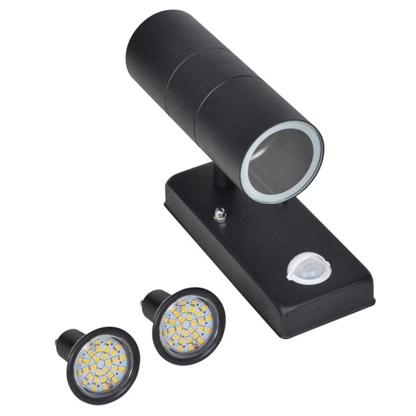 Berkfield LED Wall Lamp Stainless Steel Cylinder Shape Black with Sensor