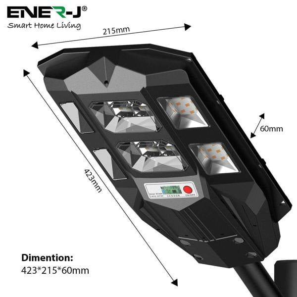 ENER-J 70W Solar Streetlights 6500K with 6V 8W Solar Panel & 6000 mAh Battery & Remote