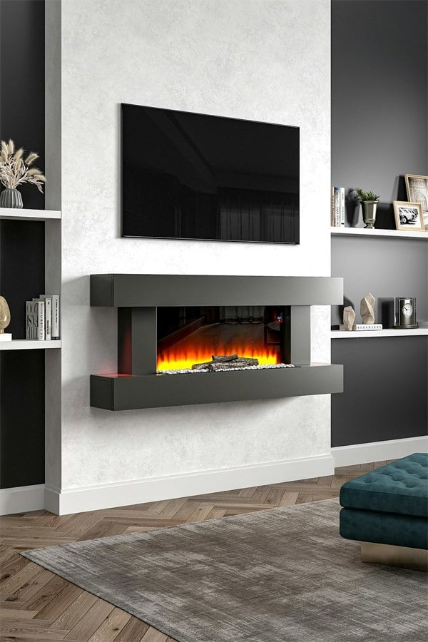 Living and Home Contemporary Wall Mounted/Freestanding Electric Fireplace for Living Room with Adjustable Flames and Automatic Safety Shutoff