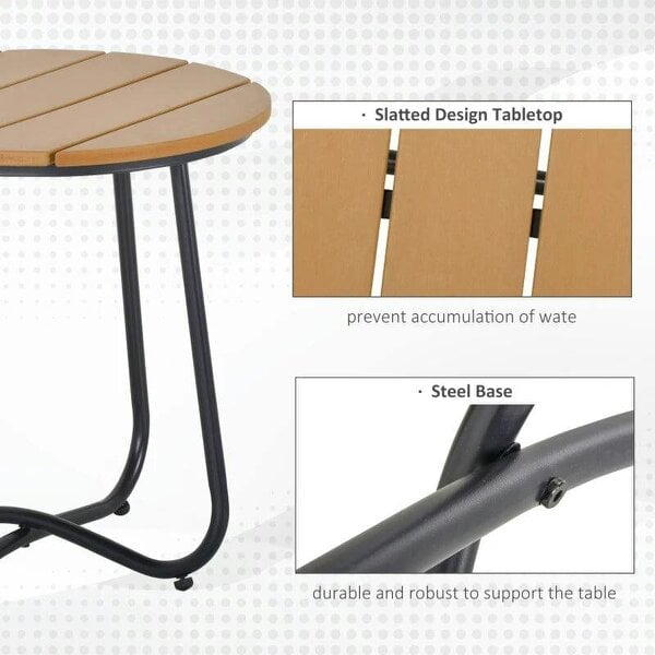 Bobobiy Round Outdoor Side Table Adjustable Leg Pads Garden Table 49 x 49 x 48 cm Natural Wood & Black
