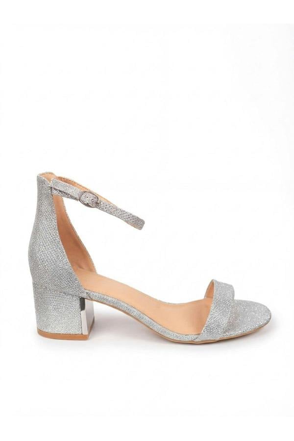 Bella Womens Glitter Block Heel Sandals - SILVER