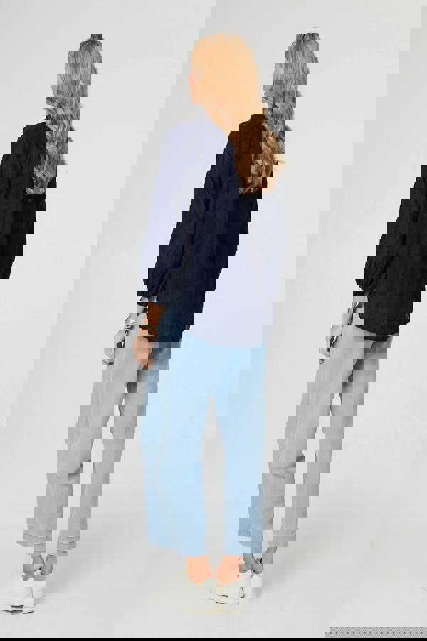 Navy | Embroidered Layered Long Sleeve Blouse