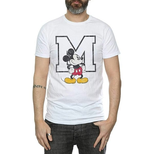 Disney Mens Classic M Mickey Mouse Cotton T-Shirt - White