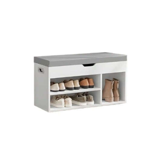 Modcraft White Shoe Storage Bench with Cushion, Hidden Compartment & 3 Shelves, 150kg Capacity