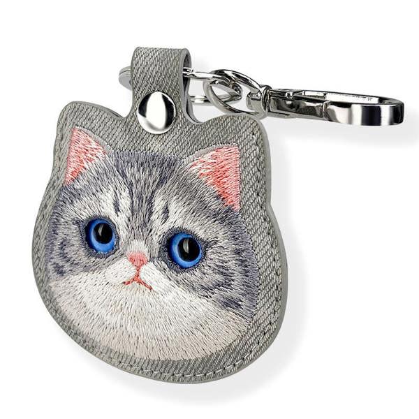 Nimmy Friends Nimmy Big Eye Cute Pet Silver Shaded Cat Face Airtag Keychain Grey - N-XDY-YSK-023